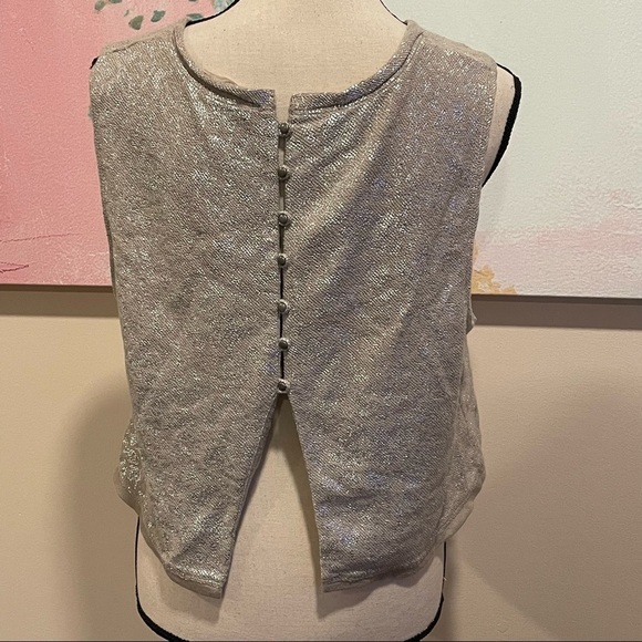 Free People Metallic Floral Print Cropped Tank Top Silver Size Small Boho. - Picture 2 of 9